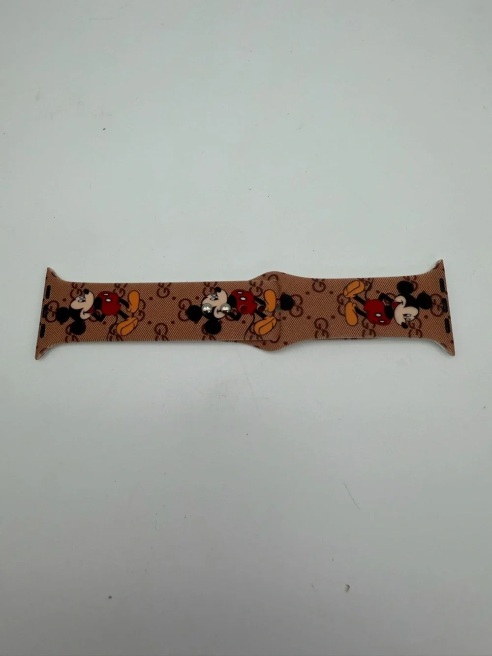 Gucci Beige Mickey Mouse Printed‎ Watch Strap with Red and Yellow Accents